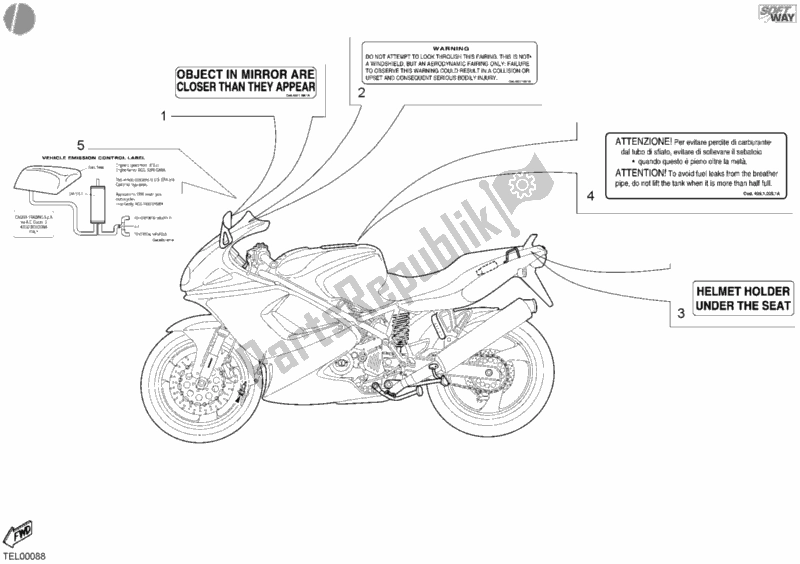 Todas las partes para Etiquetas De Advertencia Ee. De Ducati Sport ST4 S 996 2002